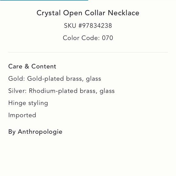 NWT Anthropologie Crystal Open Collar Necklace - Picture 4 of 5